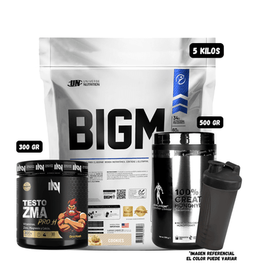 BIGM 5 KG (COOKIES) + CREATINA KEVIN LEVRONE 500 GR + PRECURSOR DE TESTO 300 GR INN (CITRUS PUNCH) + SHAKER