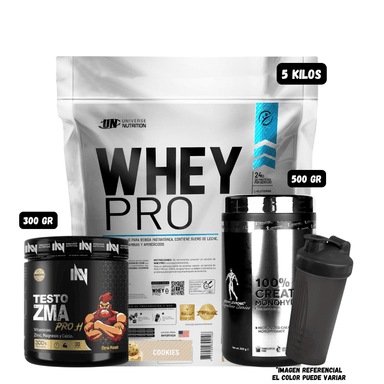 WHEY PRO 5 KG (COOKIES) + CREATINA KEVIN LEVRONE 500 GR + PRECURSOR DE TESTO 300 GR INN (CITRUS PUNCH) + SHAKER