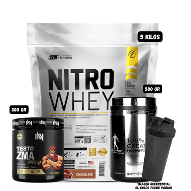 NITRO WHEY 5 KG (CHOCOLATE) + CREATINA KEVIN LEVRONE 500 GR + PRECURSOR DE TESTO 300 GR INN (CITRUS PUNCH) + SHAKER