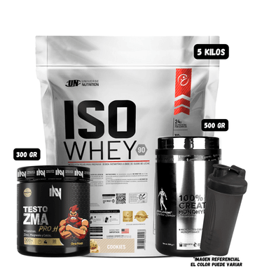 ISO WHEY 90 5 KG (COOKIES) + CREATINA KEVIN LEVRONE 500 GR + PRECURSOR DE TESTO 300 GR INN (CITRUS PUNCH) + SHAKER