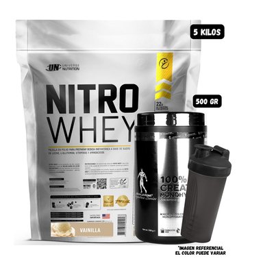 NITRO WHEY 5 KG (VAINILLA) + CREATINA KEVIN LEVRONE 500 GR + SHAKER