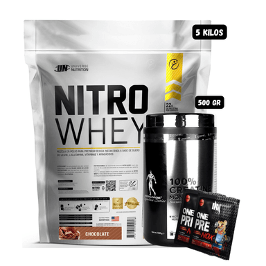 NITRO WHEY 5 KG (CHOCOLATE) + CREATINA KEVIN LEVRONE 500 GR + 2 SACHET DE PRE ENTRENO