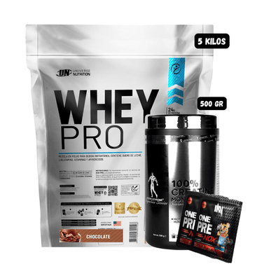 WHEY PRO 5 KG (CHOCOLATE) + CREATINA KEVIN LEVRONE 500 GR + 2 SACHET DE PRE ENTRENO