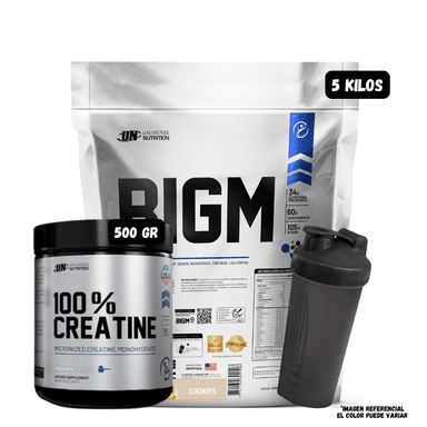 BIGM 5 KG (COOKIES) + CREATINA UN 500 GR + 1 SHAKER