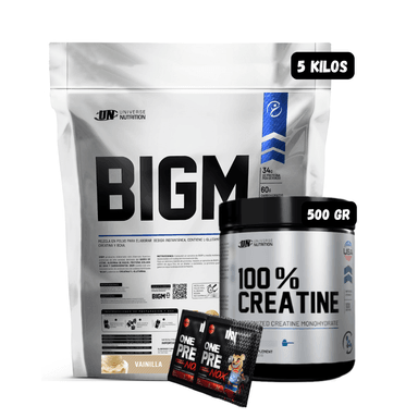 BIGM 5 KG (VAINILLA) + CREATINA UN 500 GR + 2 SACHET DE PRE ENTRENO