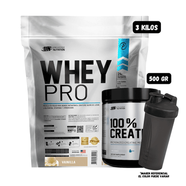 WHEY PRO 3 KG (VAINILLA) + CREATINA UN 500 GR + 1 SHAKER