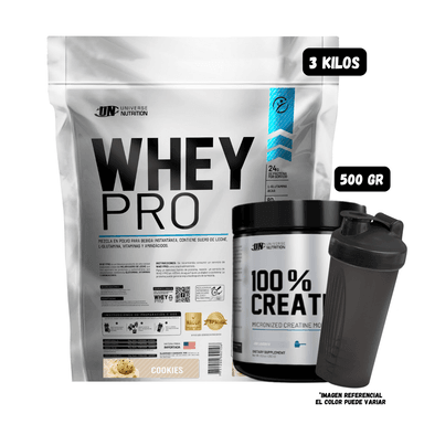 WHEY PRO 3 KG (COOKIES) + CREATINA UN 500 GR + 1 SHAKER