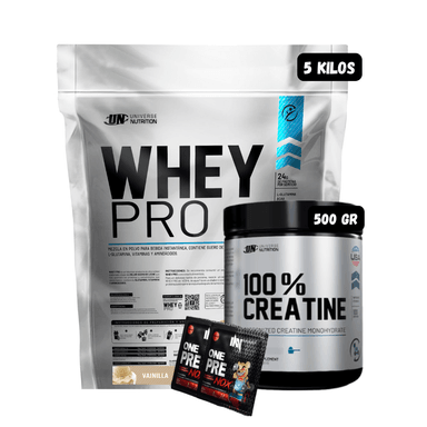 WHEY PRO 5 KG (VAINILLA) + CREATINA UN 500 GR + 2 SACHET DE PRE ENTRENO