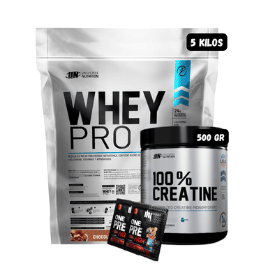 WHEY PRO 5 KG (CHOCOLATE) + CREATINA UN 500 GR + 2 SACHET DE PRE ENTRENO