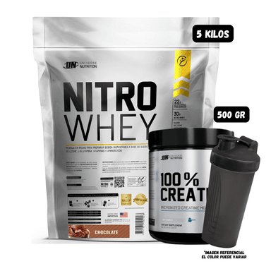 NITRO WHEY 5 KG (CHOCOLATE) + CREATINA UN 500 GR + 1 SHAKER