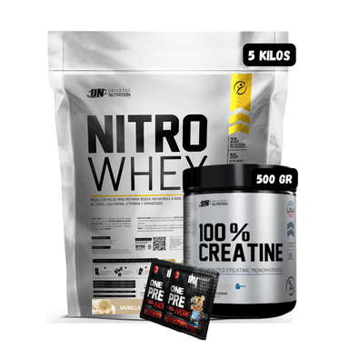 NITRO WHEY 5 KG (VAINILLA) + CREATINA UN 500 GR + 2 SACHET DE PRE ENTRENO