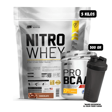 NITRO WHEY 5 KG (CHOCOLATE) + BCAA'S 500 GR (NARANJA) + 1 SHAKER