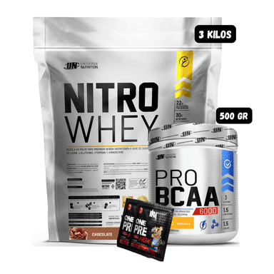 NITRO WHEY 3 KG (CHOCOLATE) + BCAA'S 500 GR (NARANJA) + 2 SACHET DE PRE ENTRENO