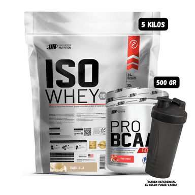 ISO WHEY 90 5 KG (VAINILLA) + BCAA'S 500 GR (FRUIT PUNCH) + 1 SHAKER