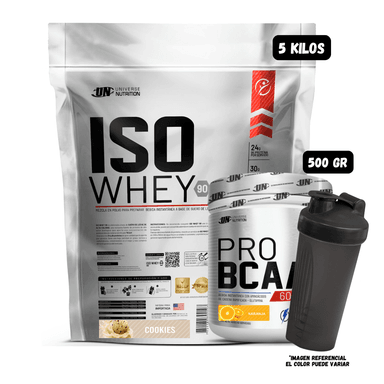 ISO WHEY 90 5 KG (COOKIES) + BCAA'S 500 GR (NARANJA) + 1 SHAKER