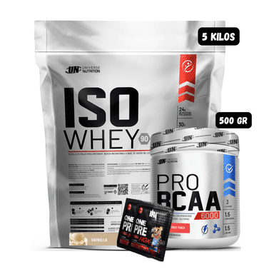 ISO WHEY 90 5 KG (VAINILLA) + BCAA'S 500 GR (FRUIT PUNCH) + 2 SACHET DE PRE ENTRENO