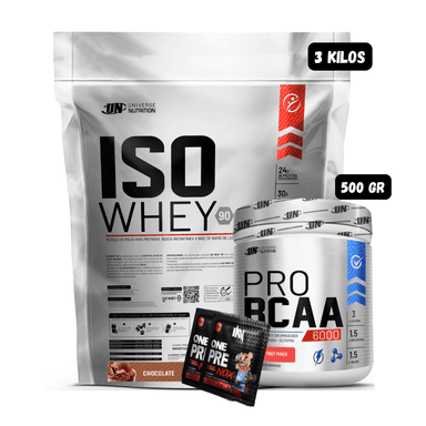 ISO WHEY 90 3 KG (CHOCOLATE) + BCAA'S 500 GR (FRUIT PUNCH) + 2 SACHET DE PRE ENTRENO