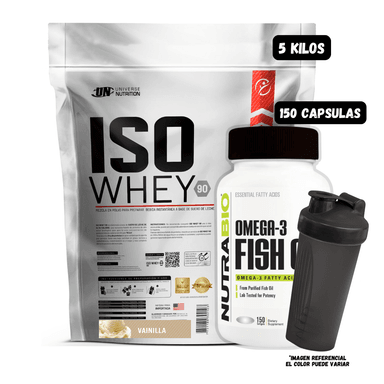 ISO WHEY 90 5 KG (VAINILLA) + OMEGA 3 (150 CAPSULAS) + 1 SHAKER
