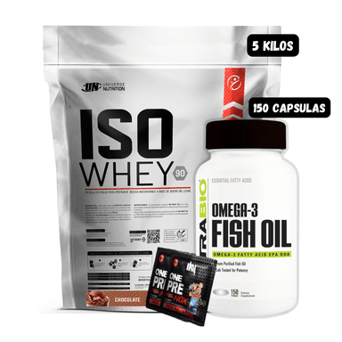 ISO WHEY 90 5 KG (CHOCOLATE) + OMEGA 3 (150 CAPSULAS) + 2 SACHET DE PRE ENTRENO