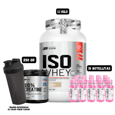ISO WHEY 90 1.1 KG (VAINILLA) + CREATINA UN 250 GR + 15 BOTELLITAS QUEMADORES XB + 1 SHAKER