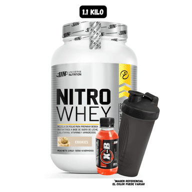 NITRO WHEY 1.1 KG (COOKIES) + 1 BOTELLITAS XB + 1 SHAKER