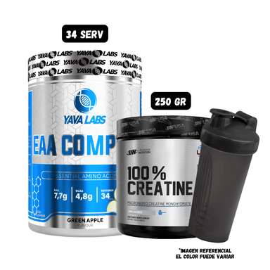 AMINOACIDO EAA 34 SERVICIOS (GREEN APPLE) + CREATINA UN 250 GR + 1 SHAKER