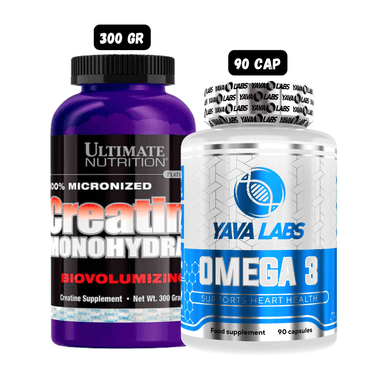 OMEGA 3 YAVA LABS (90 CAPSULAS) + CREATINA ULTIMATE NUTRITION 300 GRAMOS