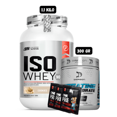 ISO WHEY 90 1.1 KG (COOKIES) + CREATINA DRAGON PHARMA 300 GR + 3 SACHET DE PRE ENTRENO