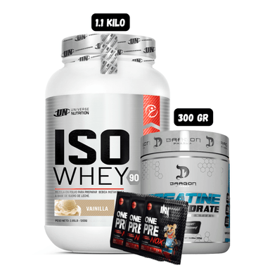 ISO WHEY 90 1.1 KG (VAINILLA) + CREATINA DRAGON PHARMA 300 GR + 3 SACHET DE PRE ENTRENO