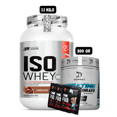 ISO WHEY 90 1.1 KG (CHOCOLATE) + CREATINA DRAGON PHARMA 300 GR + 3 SACHET DE PRE ENTRENO