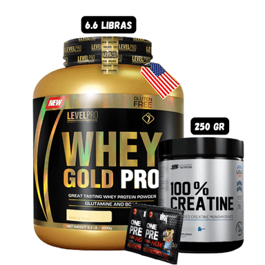 WHEY GOLD PRO 6.6 LB (VAINILLA) + CREATINA UN 250 GRAMOS2 SACHET DE PRE ENTRENO