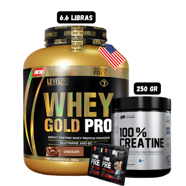 WHEY GOLD PRO 6.6 LB (CHOCOLATE) + CREATINA UN 250 GRAMOS2 SACHET DE PRE ENTRENO