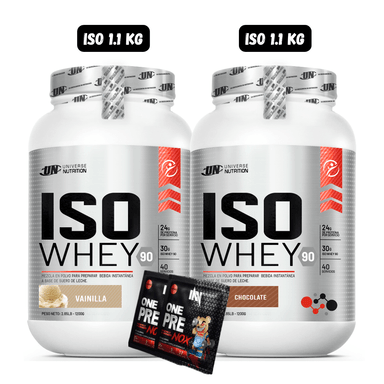 2 ISO WHEY 90 1.1 KG (1 VAINILLA + 1 CHOCOLATE) + 2 SACHET DE PRE ENTRENO