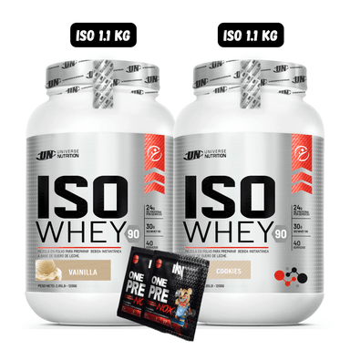 2 ISO WHEY 90 1.1 KG (1 VAINILLA + 1 COOKIES) + 2 SACHET DE PRE ENTRENO
