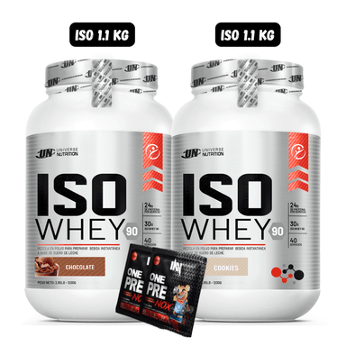 2 ISO WHEY 90 1.1 KG (1 CHOCOLATE + 1 COOKIES) + 2 SACHET DE PRE ENTRENO