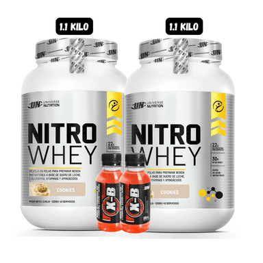 2 NITRO WHEY 1.1 KG (2COOKIES) + 2 BOTELLITAS DE QUEMADORES XB