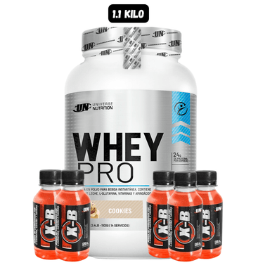 WHEY PRO 1.1 KG (COOKIES) + 5 BOTELLITAS DE QUEMADORES XB