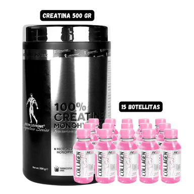 CREATINA KEVIN LEVRONE 500 GRAMOS + 15 BOTELLITAS DE QUEMADOR DE GRASA FITFEM
