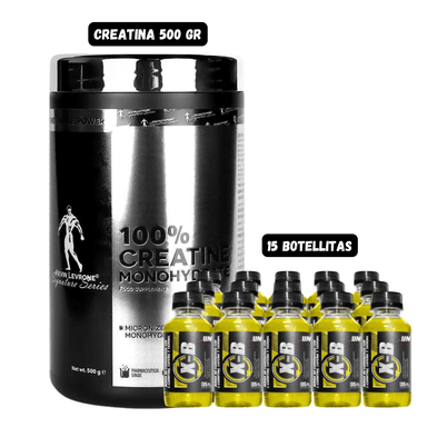 CREATINA KEVIN LEVRONE 500 GRAMOS + 15 BOTELLITAS QUEMADORES XB
