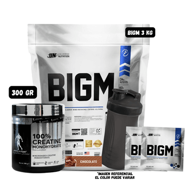BIGM 3 KG (CHOCOLATE) + CREATINA KEVIN LEVRONE 300 GR + 2 SACHET BIGM + 1 SHAKER