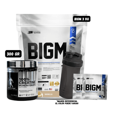 BIGM 3 KG (VAINILLA) + CREATINA KEVIN LEVRONE 300 GR + 2 SACHET BIGM + 1 SHAKER