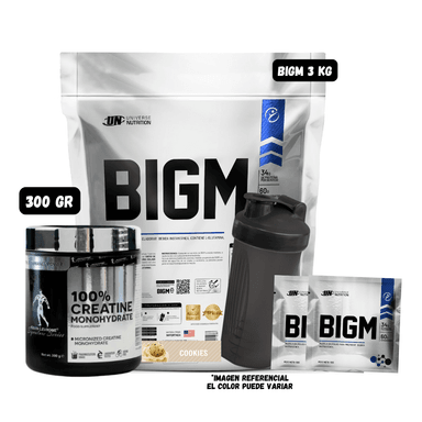 BIGM 3 KG (COOKIES) + CREATINA KEVIN LEVRONE 300 GR + 2 SACHET BIGM + 1 SHAKER