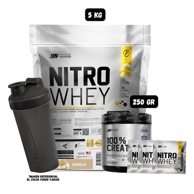 NITRO WHEY 5 KG (VAINILLA) + CREATINA UN 250 GR + 3 SACHET DE NITRO WHEY + 1 SHAKER