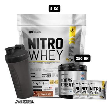 NITRO WHEY 5 KG (CHOCOLATE) + CREATINA UN 250 GR + 3 SACHET DE NITRO WHEY + 1 SHAKER