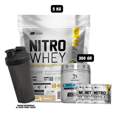 NITRO WHEY 5 KG (VAINILLA) + CREATINA DRAGON PHARMA 300 GR + 3 SACHET DE NITRO WHEY + 1 SHAKER