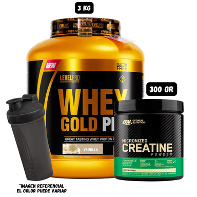 WHEY GOLD PRO 3 KG (VAINILLA) + CREATINA ON 300 GR + 1 SHAKER