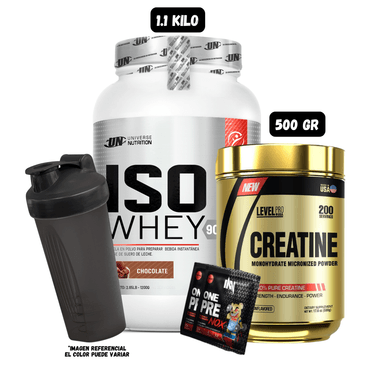 ISO WHEY 90 1 KG (CHOCOLATE) + CREATINA LEVEL PRO 500 GR + 2 SACHET DE PRE ENTRENO + 1 SHAKER