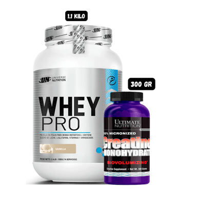 WHEY PRO 1.1 KG VAINILLA + CREATINA ULTIMATE 300 GRAMOS
