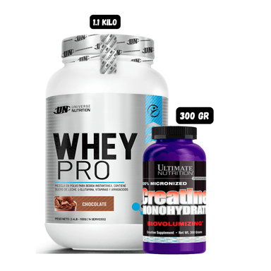 WHEY PRO 1.1 KG CHOCOLATE + CREATINA ULTIMATE 300 GRAMOS