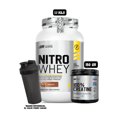 NITRO WHEY 1.1 KG (CHOCOLATE) + CREATINA UN 150 GRAMOS + 1 SHAKER